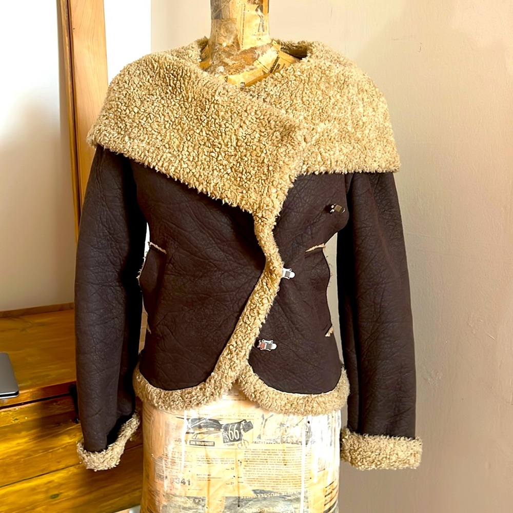 Sheepskin imitation leather jacket by Benetton- vintage/rare find